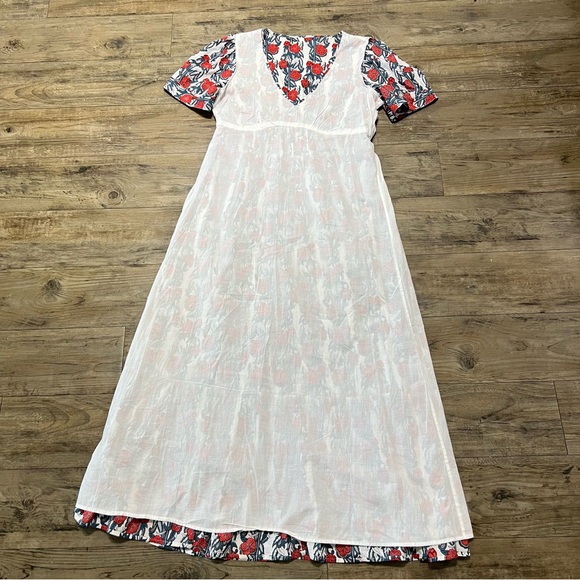 NWT J.Crew V-neck Maxi in Ivory Cerise Poppy Print Floral Cotton Tiered Dress - Picture 11 of 16